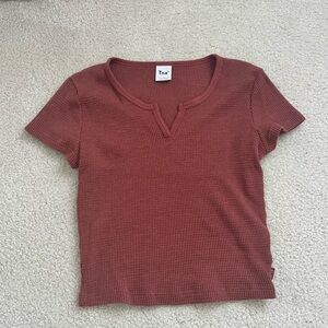 TNA waffle-knit notch cropped tee